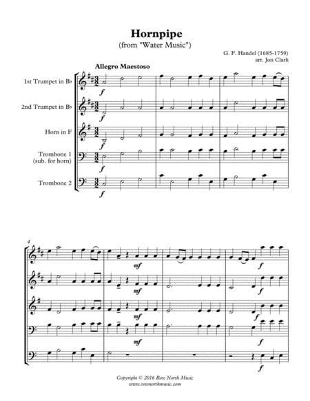 Hornpipe From Water Music G F Handel 1685 1759 Arr Jon Clark Sheet Music