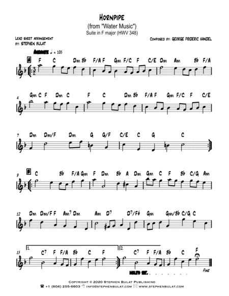 Free Sheet Music Hornpipe From Water Music Handel Lead Sheet In Original Key Of F