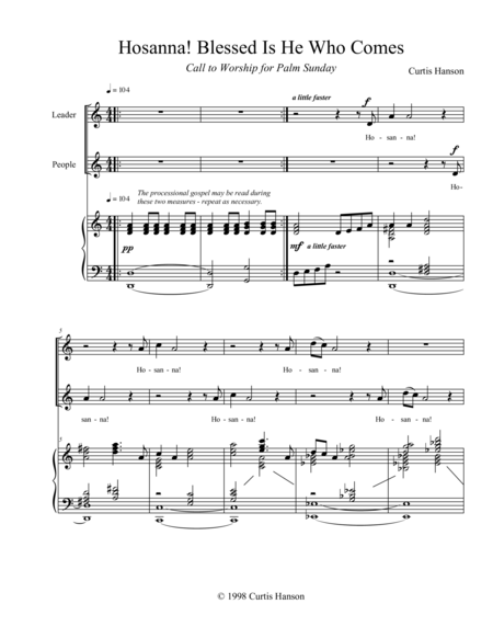 Free Sheet Music Hosanna Blessed Is He Who Comes Call To Worship For Palm Sunday