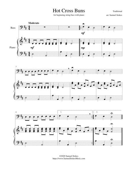 Hot Cross Buns For Beginning String Bass With Optional Piano Accompaniment Sheet Music