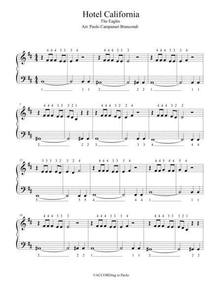 Free Sheet Music Hotel California