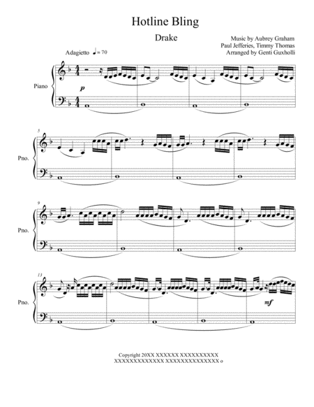 Hotline Bling Piano Solo Sheet Music