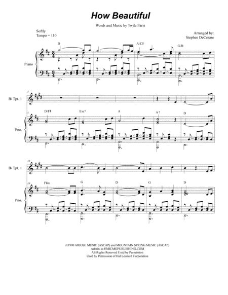 Free Sheet Music How Beautiful Duet For Bb Trumpet