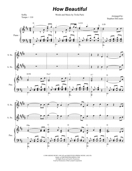 How Beautiful For Saxophone Quartet Sheet Music