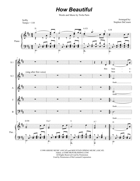 How Beautiful For Vocal Quintet Ssatb Sheet Music