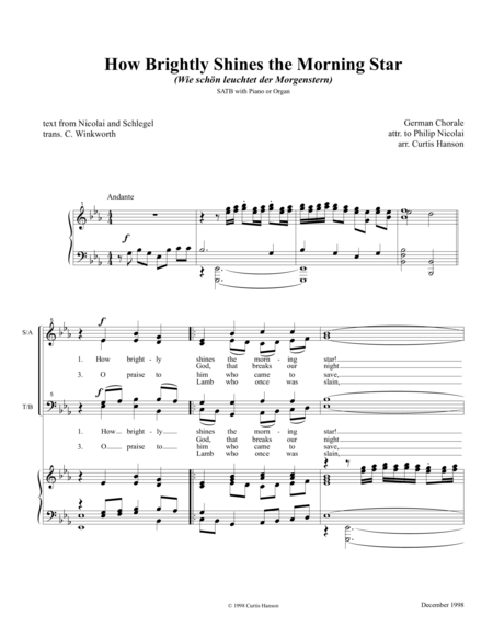 How Brightly Shines The Morning Star Satb Sheet Music