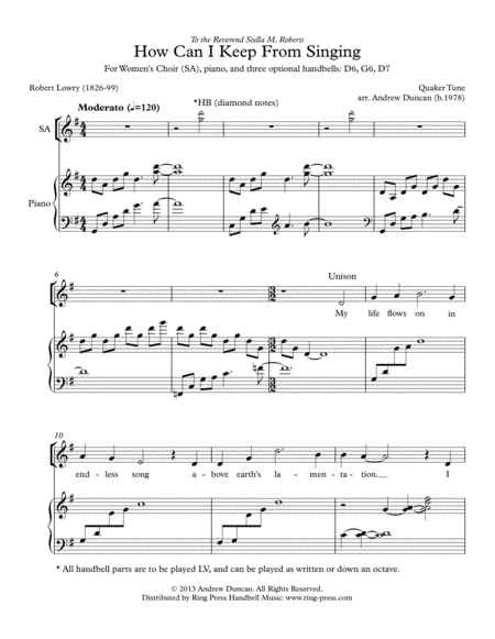 How Can I Keep From Singing Ssaa And Piano Sheet Music