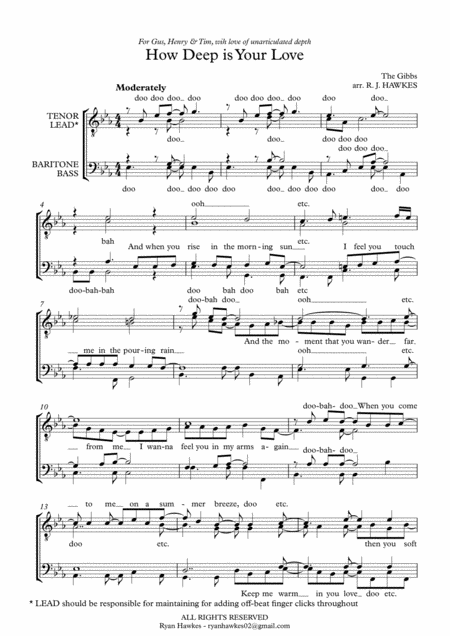 How Deep Is Your Love Barbershop Arrangement Sheet Music