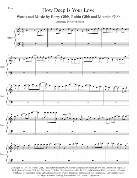 How Deep Is Your Love Easy Key Of C Piano Sheet Music