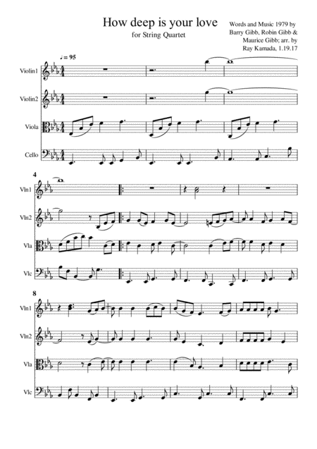 How Deep Is Your Love For String Quartet Ala Saturday Night Fever Sheet Music