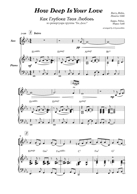 How Deep Is Your Love From The Motion Picture Saturday Night Fever Sheet Music