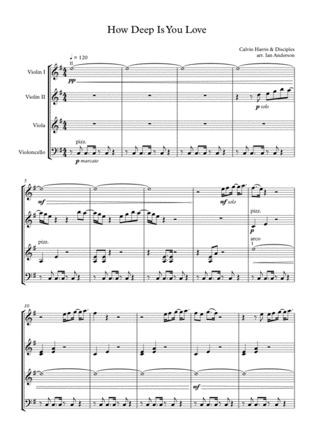 How Deep Is Your Love String Quartet Sheet Music