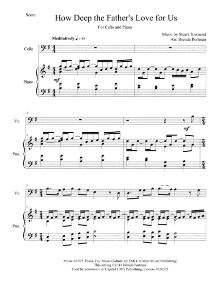 Free Sheet Music How Deep The Fathers Love For Us Cello Piano Arr Brenda Portman