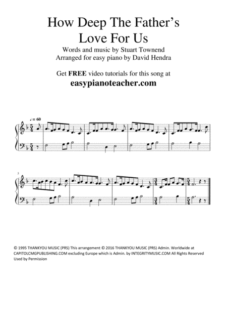 How Deep The Fathers Love For Us Very Easy Piano Sheet Music