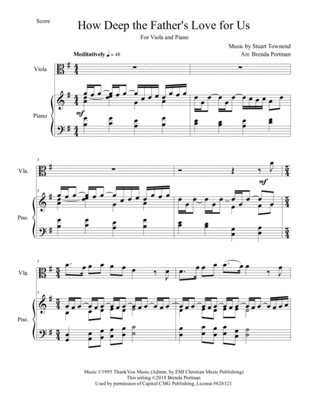 Free Sheet Music How Deep The Fathers Love For Us Viola Piano Arr Brenda Portman