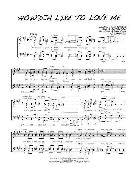 Free Sheet Music How Dja Like To Love Me F Quartet Pricing