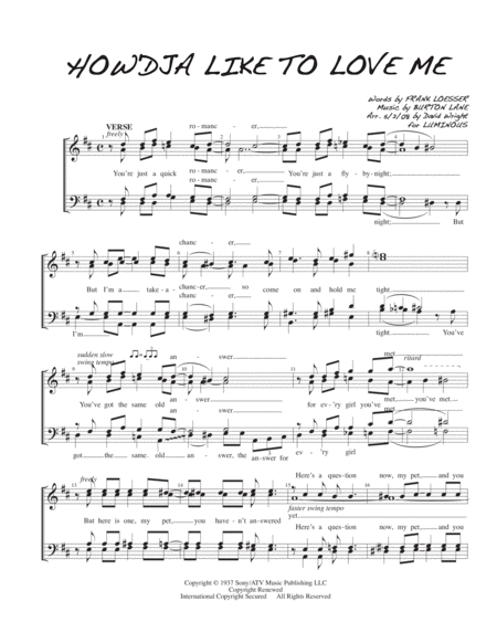 Free Sheet Music How Dja Like To Love Me M Chorus Pricing