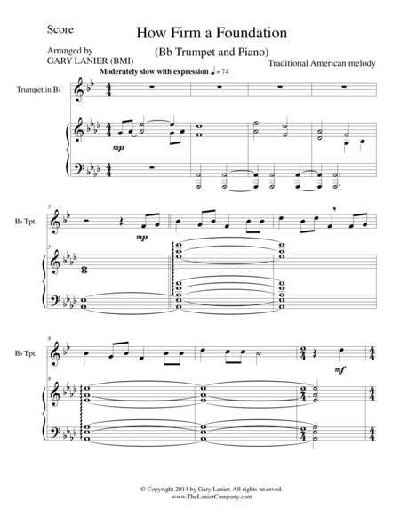 Free Sheet Music How Firm A Foundation Bb Trumpet Piano And Trumpet Part