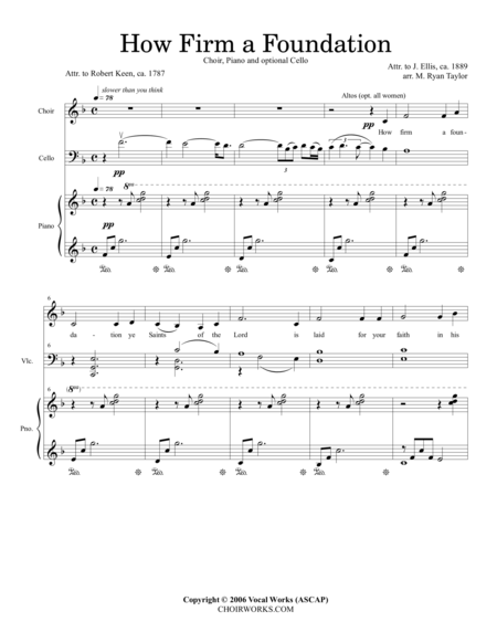 How Firm A Foundation Satb Choir Piano And Cello Sheet Music