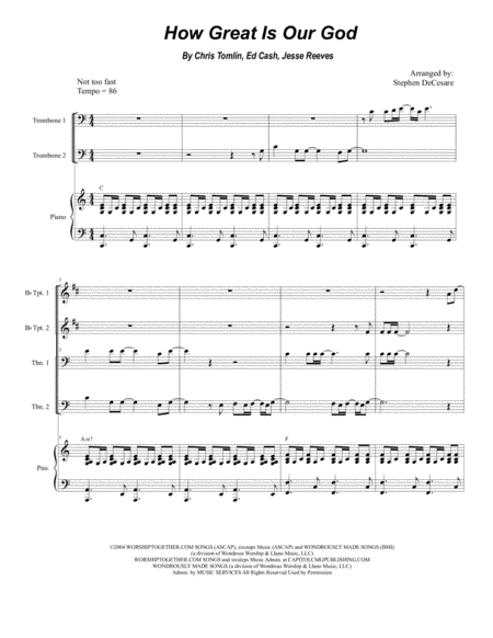 How Great Is Our God For Brass Quartet And Piano Alternate Version Sheet Music