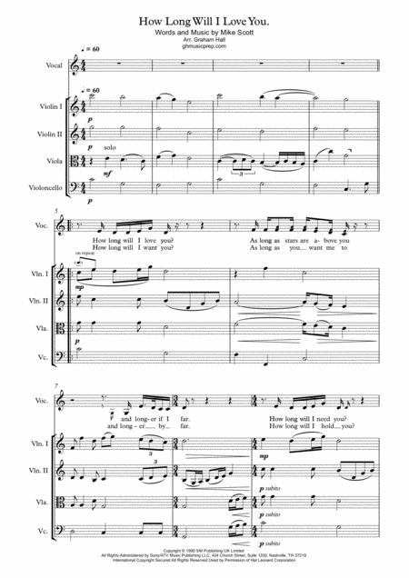 Free Sheet Music How Long Will I Love You For Vocal And String Quartet