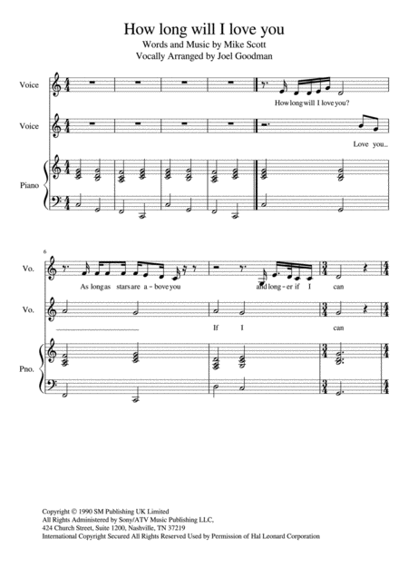 How Long Will I Love You Vocal Duet Sheet Music