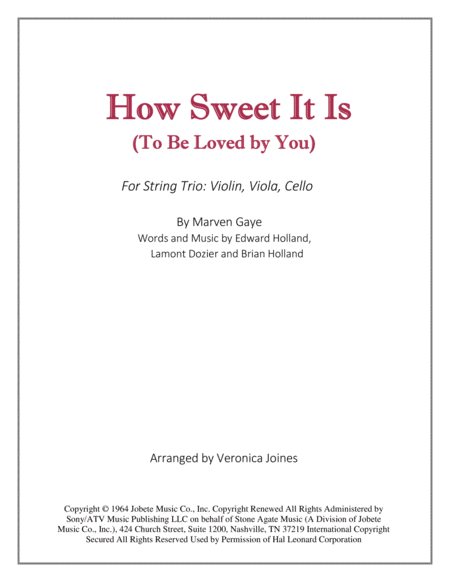 How Sweet It Is To Be Loved By You For String Trio Violin Viola Cello Sheet Music