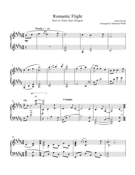 How To Train Your Dragon Romantic Flight Piano Solo Sheet Music