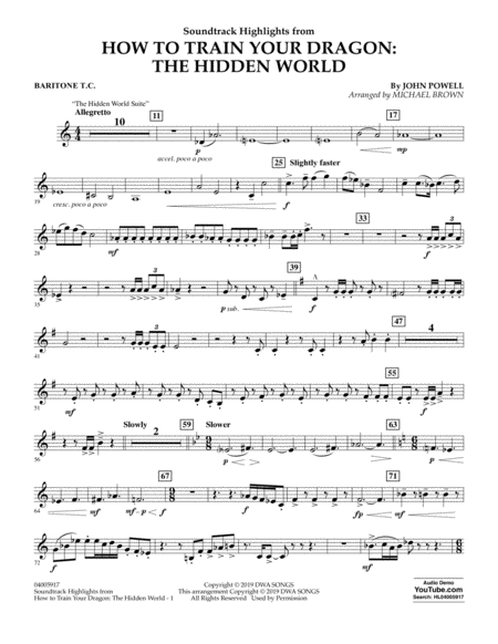 How To Train Your Dragon The Hidden World Arr Michael Brown Baritonet C Sheet Music