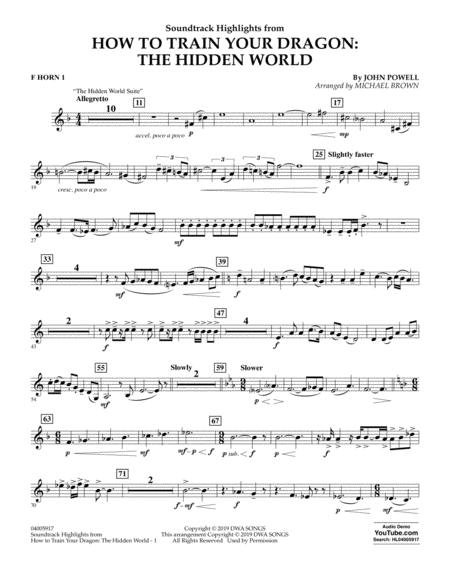 How To Train Your Dragon The Hidden World Arr Michael Brown F Horn 1 Sheet Music