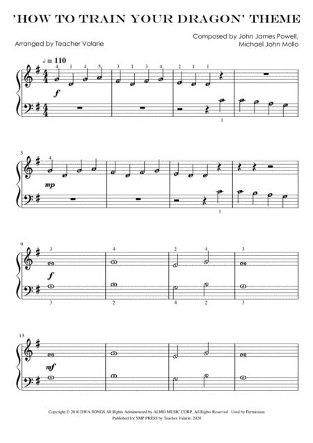 Free Sheet Music How To Train Your Dragon Theme With Note Names And Finger Numbers