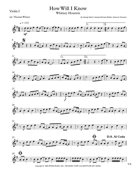 Free Sheet Music How Will I Know String Quartet Trio Duo Or Solo Violin