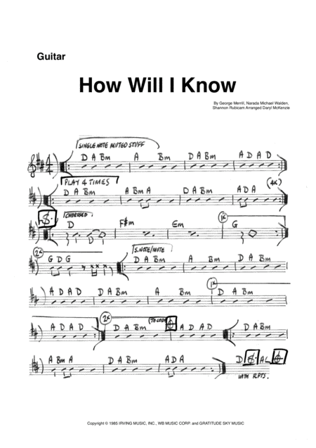 Free Sheet Music How Will I Know Vocal With Rhythm Section Key Of D