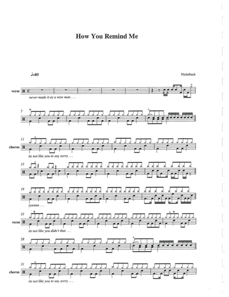 How You Remind Me Drum Chart Sheet Music