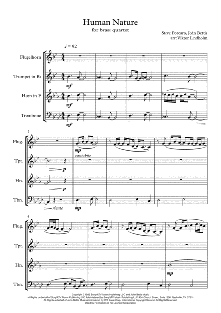 Free Sheet Music Human Nature For Brass Quartet