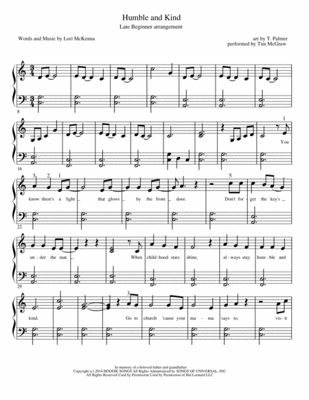 Free Sheet Music Humble And Kind