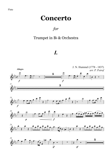 Hummel Concerto For Trumpet Bb And Orchestra In Eb Parts Sheet Music