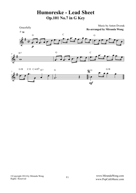 Humoreske Op 101 No 7 Lead Sheet In G Key Violin Solo Sheet Music