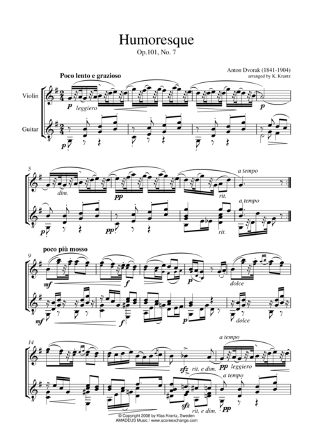 Humoresque For Violin And Guitar Sheet Music