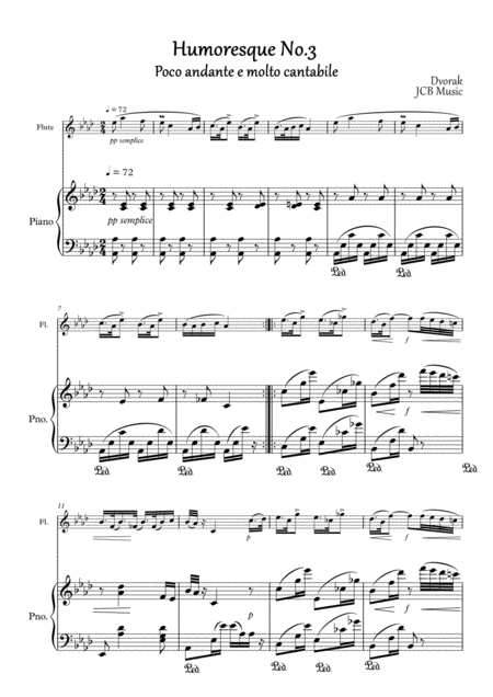 Free Sheet Music Humoresque No 3 A Dvorak Flute And Piano