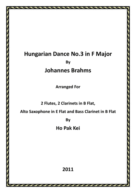 Free Sheet Music Hungarian Dance No 3 In F Major For Woodwind Ensemble