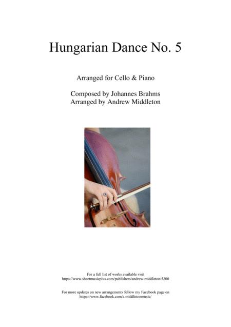 Hungarian Dance No 5 In G Minor Arranged For Cello And Piano Sheet Music