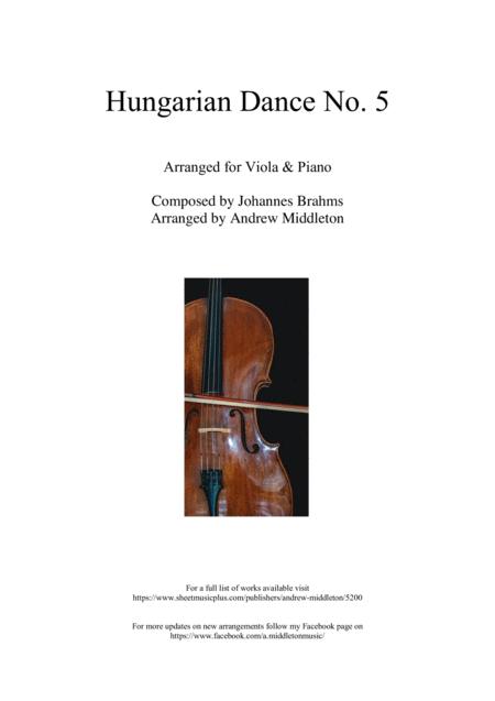 Hungarian Dance No 5 In G Minor Arranged For Viola And Piano Sheet Music