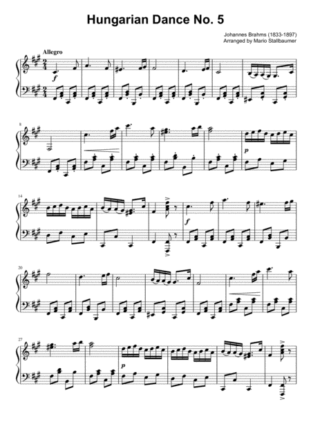 Hungarian Dance No 5 Piano Solo F Minor Sheet Music