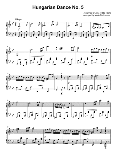 Free Sheet Music Hungarian Dance No 5 Piano Solo G Minor