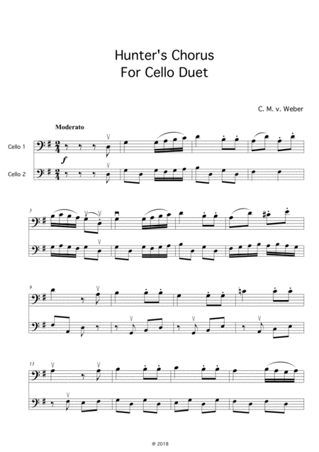 Hunters Chorus For Cello Duet Sheet Music