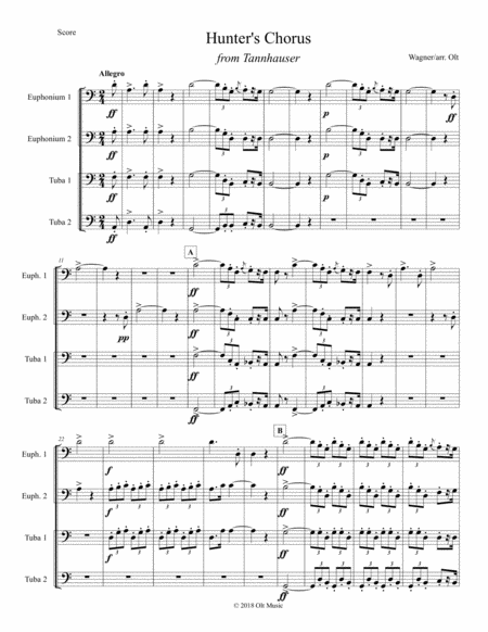 Free Sheet Music Hunters Chorus From Tannhauser