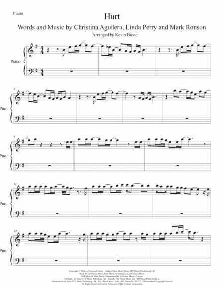 Hurt Piano Original Key Sheet Music