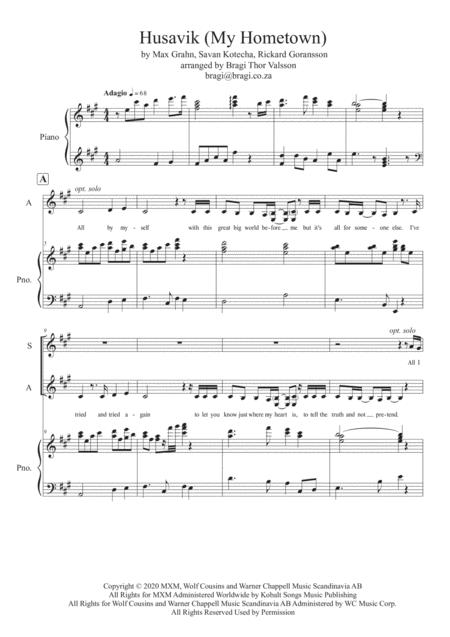 Free Sheet Music Husavik My Hometown Satb And Piano