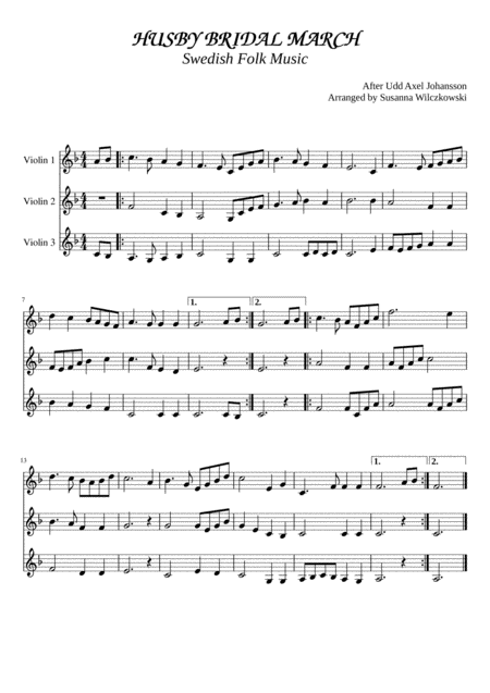 Husby Bridal March For 3 Violins Or 2 Violins And Viola Sheet Music